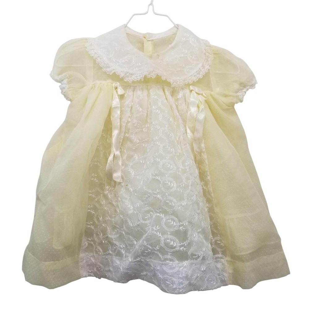 Yellow Sheer Full Circle Dress Toddler Baby Embroidery Ruffles Bows Pageant Lace